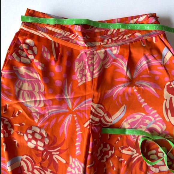 Orange Floral Pants and Satin Crop Top Set (L) - Picture 6 of 11